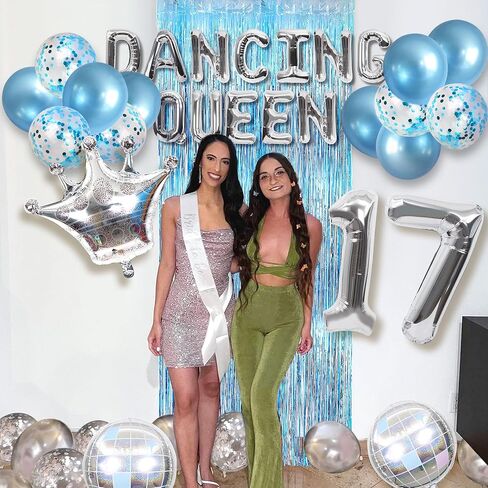 37 PCS Dancing Queen 17 Balloons Dancing Queen Mamma Mia Party Decorations 17 Birthday Party Decoration Sliver Blue 17 Birthday Decoration Mamma Mia Party Supplies in Kuwait