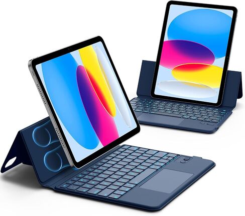 حافظة لوحة المفاتيح GOKOCO لجهاز iPad الجيل العاشر 10.9 بوصة، حامل عمودي/أرضي قابل للتعديل، حافظة حامل منفصلة مغناطيسية مع لوحة مفاتيح بإضاءة خلفية للوحة التتبع متعددة اللمس لجهاز iPad 10 10.9 بوصة 2022- أزرق داكن in Saudi Arabia