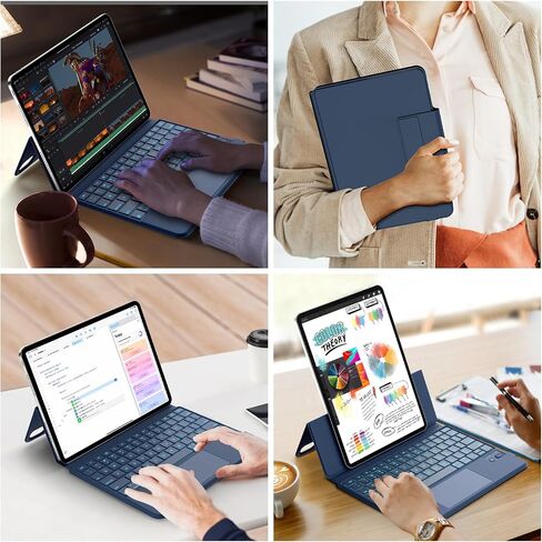 حافظة لوحة المفاتيح GOKOCO لجهاز iPad الجيل العاشر 10.9 بوصة، حامل عمودي/أرضي قابل للتعديل، حافظة حامل منفصلة مغناطيسية مع لوحة مفاتيح بإضاءة خلفية للوحة التتبع متعددة اللمس لجهاز iPad 10 10.9 بوصة 2022- أزرق داكن in Saudi Arabia