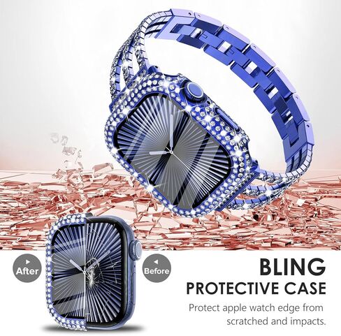 Fullife Bling Case for Apple Watch Series 10 Screen Protector 42mm, Women Glitter Diamond Rhinestone Bumper Face Cover Hard PC Protective Frame for iWatch Accessories S10 (42mm, Gold in Kuwait