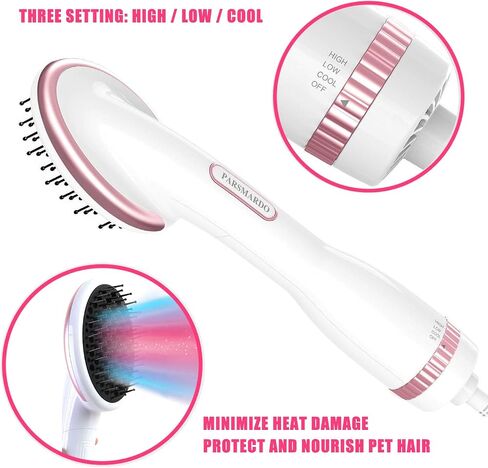 Pet Hair Dryer for Long Hair Dogs Cats，Pet Massage Blower Dryer 1000W Adjustable Temperature Settings with flexible soft bristles for Medium Large Dog with Long hair white in Saudi Arabia