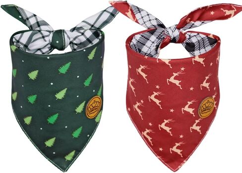 CROWNED BEAUTY Christmas Dog Bandanas Reversible Small 2 Pack, Festive Forest Set, Plaid Adjustable Triangle Holiday Scarves for Dogs Cats Boy Girl Pets DB140-S in Saudi Arabia