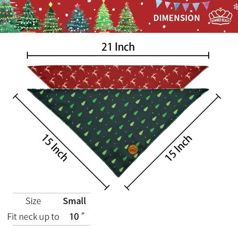 CROWNED BEAUTY Christmas Dog Bandanas Reversible Small 2 Pack, Festive Forest Set, Plaid Adjustable Triangle Holiday Scarves for Dogs Cats Boy Girl Pets DB140-S in Saudi Arabia