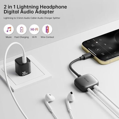 mcdodo Lightning to 3.5mm Audio Cable+Audio Charger Splitter,2 in 1 iPhone Headphone Digital Audio Adapter Aux Adapter for iPhone 14 13 12 11 XS XR X 8 7 iPad iPod（Blue） in Saudi Arabia