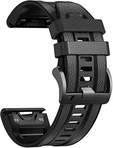 Leather Quick Fit 26mm Watch Band for Garmin Fenix 7X Solar/Fenix 6X Pro/Fenix 5X, Fiber Pattern & Genuine Leather with Silicone Lining Soft Sweat-proof Wrist Strap for Enduro,Tactix Delta in Kuwait