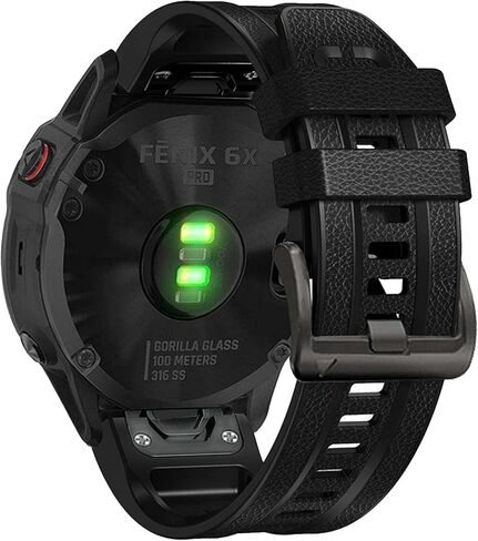 Leather Quick Fit 26mm Watch Band for Garmin Fenix 7X Solar/Fenix 6X Pro/Fenix 5X, Fiber Pattern & Genuine Leather with Silicone Lining Soft Sweat-proof Wrist Strap for Enduro,Tactix Delta in Kuwait