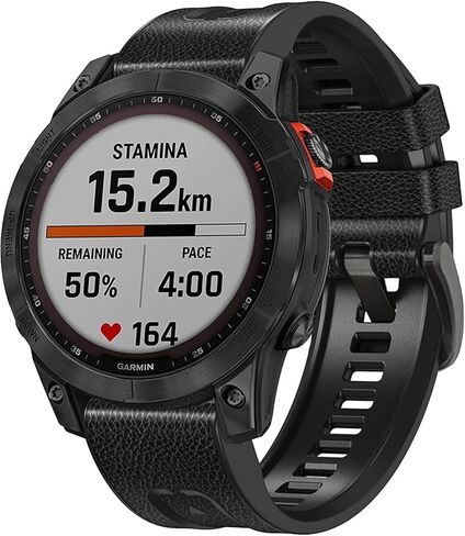 Leather Quick Fit 26mm Watch Band for Garmin Fenix 7X Solar/Fenix 6X Pro/Fenix 5X, Fiber Pattern & Genuine Leather with Silicone Lining Soft Sweat-proof Wrist Strap for Enduro,Tactix Delta in Kuwait