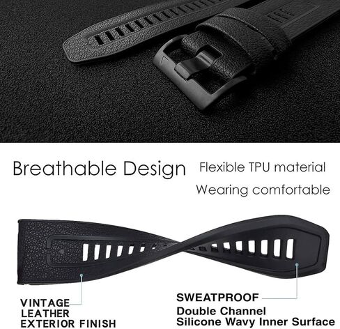 Leather Quick Fit 26mm Watch Band for Garmin Fenix 7X Solar/Fenix 6X Pro/Fenix 5X, Fiber Pattern & Genuine Leather with Silicone Lining Soft Sweat-proof Wrist Strap for Enduro,Tactix Delta in Kuwait