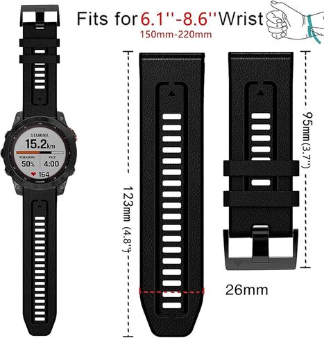 Leather Quick Fit 26mm Watch Band for Garmin Fenix 7X Solar/Fenix 6X Pro/Fenix 5X, Fiber Pattern & Genuine Leather with Silicone Lining Soft Sweat-proof Wrist Strap for Enduro,Tactix Delta in Kuwait