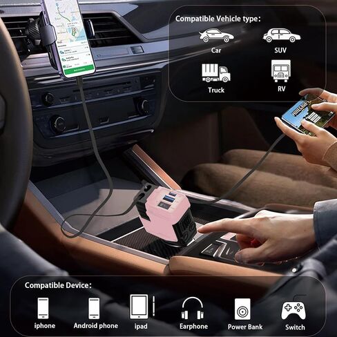 Retractable Car Charger, 4 in 1 66W Fast Charging USB C Car Charger | 2 Retractable Cables & Dual USB-A/C Ports, Cigarette Lighter Adapter, Car Accessories for iPhone 17/16, Samsung Galaxy in Kuwait