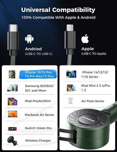 SUPERONE 3-in-1 Car Charger with Retractable Cords, USB C Charger Car Adapter Compatible with iPhone 16/15/14/13/12/11 Pro Max Samsung Android Phones in Saudi Arabia