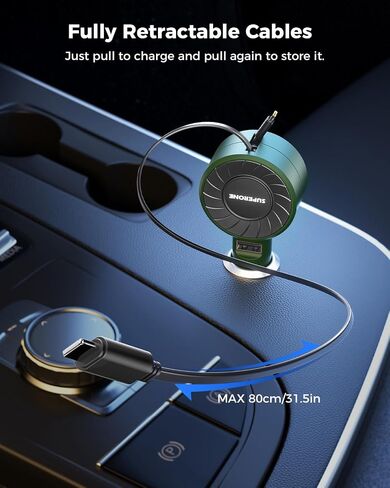SUPERONE 3-in-1 Car Charger with Retractable Cords, USB C Charger Car Adapter Compatible with iPhone 16/15/14/13/12/11 Pro Max Samsung Android Phones in Saudi Arabia
