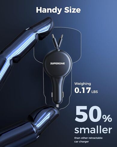 شاحن سيارة SUPERONE 3 في 1 مع أسلاك قابلة للسحب، محول سيارة USB C متوافق مع هواتف iPhone 16/15/14/13/12/11 Pro Max Samsung Android in Kuwait