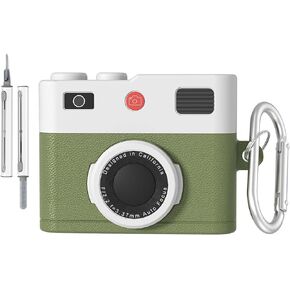 for AirPods 4 (4th Generation) Case Cover,with Keychain and Cleaner Kit,Cute Cartoon Cool AirPods 4 Case,Retro 3D Camera Protective Silicone Skin Cover for Airpods 4 Case,Green