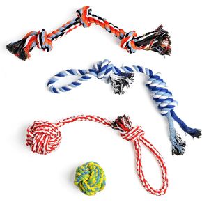 Dog Rope Toy 4 Pack - Puppy Teething Toys for Small Medium Breed - Indestructible Dog Chew Toys for Aggressive Chewers - Cotton Tug of War Dog Toy for Boredom, Teeth Clean