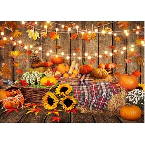 Avezano Fall Backdrops for Photography Autumn Harvest Thanksgiving Photo Backdrop Sunflower Maple Leaves Pumpkins Fall Photo Backdrop Portrait Photo Studio Booth Props (7x5ft, 83x59inch)