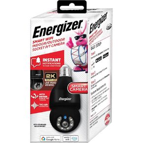 Energizer Smart Outdoor 2K QHD Security Socket Camera with Auto Tracking, Night Vision, Pan and Tilt, Instant Alerts, Google Home, Alexa, Voice Control, White in Kuwait