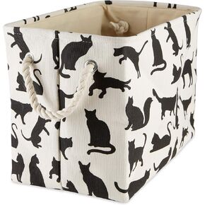 Bone Dry Pet Storage Collection Collapsible Bin with Soft Rope Handles, Medium Rectangle, 16x10x12, Cat's Meow Print