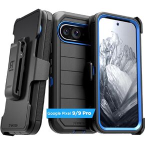 for Google Pixel 9 (G2YBB,GUR25,G1B60) and Google Pixel 9 Pro (GR83Y,GEC77,GWVK6) Case with Belt Clip Holster & Kickstand, Screenless Protective Dual-Layer Shockproof Pixel 9 Case - Black & Blue