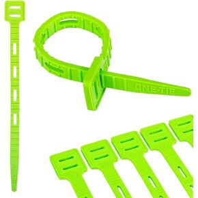 ONE TIE 8-Inch Reusable Zip Ties - Cable Management & Cord Organizer Zip Ties for Home, Office, and Industrial Use, Great for Gardening, Weather Resistant, Indoor/Outdoor Use, USA, 10pcs, Green