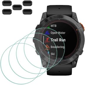Screen Protector for Garmin fenix 7XPro / 7XPro Solar Smartwatch [4 Pcs] + Anti-dust Plugs 5Pcs, Tempered Glass 9H Hardness Anti-Scratch Bubble Free Film Ultra-Thin Protective Cover