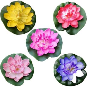 5pcs Summer Decor Lily Pads for Ponds, Artificial Lotus Fake Floating Lotus Flower Water Lily Pad Ornaments for Garden Pond Aquarium Pool Decoration 10cm
