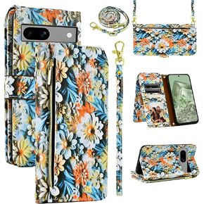 Wallet Case for Google Pixel 7A 5G 2023 with Detachable Wrist Strap Shoulder Strap, 9+ Card Slots Zipper Purse, Floral Leather Stand Card Holder Cell Phone Cover for Pixel7A A7 Women Men Pink in Kuwait