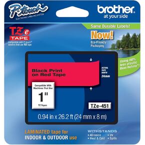Genuine Brother 1" (24mm) Black on Red TZe P-Touch Tape for Brother PT-D600, PTD600 Label Maker
