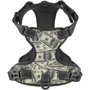 No Pull Dog Harness for Medium Dogs Easy Walk Dog Vest Adjustable Collars Harnesses & Leashes Set Breathable Oxford Outdoor Walking Safety Reflective Strip Dollar Cash Prints