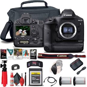 كاميرا Canon EOS-1D X Mark III DSLR (الهيكل فقط) (3829C002) + بطاقة CFexpress سعة 128 جيجابايت + بطارية LP-E19 + حافظة + برنامج Corel للصور + حامل ثلاثي القوائم مرن + حزام يد + محفظة ذاكرة + طقم تنظيف (متجدد)