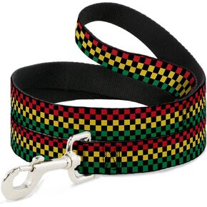 Dog Leash Checker Black Rasta 4 Feet Long 0.5 Inch Wide