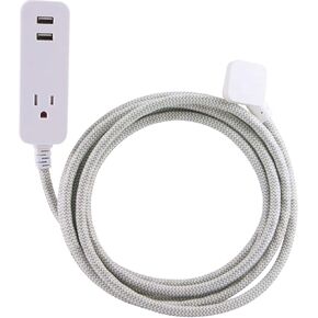 Cordinate Designer 1-Outlet 2-USB Charging Extension Cord with Surge Protection, Gray Braided Décor Fabric Cord, 10 ft, 2.4A USB Charging Ports, with Tamper Resistant Safety Outlets, 37917