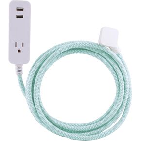 Cordinate Designer 1-Outlet 2-USB Charging Extension Cord with Surge Protection, Gray Braided Décor Fabric Cord, 10 ft, 2.4A USB Charging Ports, with Tamper Resistant Safety Outlets, 37917