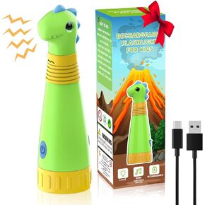 Rechargeable Dinosaur Flashlight with Roar for Kids, Camping Gear Toddler Handheld Flashlight for Kids, Halloween Christmas Lights for Boys Girls, Dino Kid Lantern