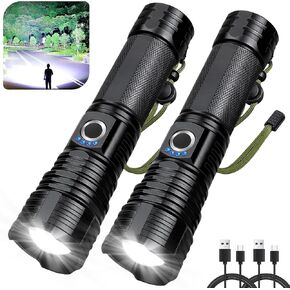 Rechargeable Flashlights High Lumens, 2Pack 990,000 Lumen Super Bright LED Flashlight with 5 Modes & Waterproof, USB Fast Charging Handheld High Powered Flash Light for Home, Camping, Emerge∩cies