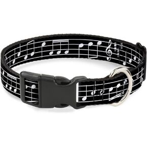 Buckle-Down Plastic Clip Collar - Music Notes Black/White - 1" Wide - Fits 11-17" Neck - Medium