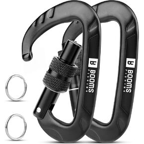 Booms Fishing Locking Carabiner Clip: 3.1" Heavy Duty Black Carabiner Clip 12kN/2697lbs 2PCS CC11 Large Aluminum Carbiner for Camping Hiking Gym Hammock Key Backpack Dog Leash Carbineers Keychain Hook