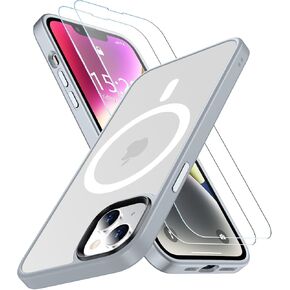 SPIDERCASE Designed for iPhone 13 Case, [Military-Grade Drop Tested][with 2 pcs Tempered Glass Screen Protector] [Compatible with Magsafe][Soft Silky Touch] Slim Protective iPhone 13 Case-Gary