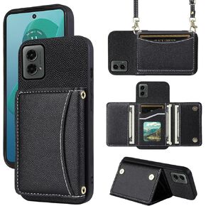Phone Case for Motorola Moto G 5G 2024 Wallet Cover with Crossbody Shoulder Strap and Leather Credit Card Holder Flip Purse Pocket Slim Stand Cell Accessories G5G G5 Girls Women Men Blue