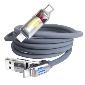 USB C Cable for iPhone Pro Max Laptop Samsung Device Charging, 240W 4 in 1 Multi Charging Cable USB Charger Cable with Breathing Light, Combo L Port/Type C/USB A Fast Charging Cord, 5FT-Grey