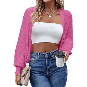 MURMUREY Womens Open Front Cropped Cardigan Sweaters Long Sleeve Knit Casual Oversized Bolero Shrug Cardigans Black