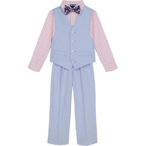 Nautica Boys' 4-Piece Formal Suit Set, Vest, Pants, Collared Dress Shirt, and Tie, Light Grey Deco Sharkskin