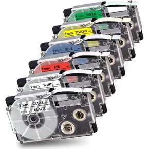 Pristar 6-Pack Compatible Label Tape Replacement for Casio Label Tape 9mm 0.35" XR-9WE XR-9X XR-9RD XR-9BU XR-9YW XR-9GN Work for KL-60 KL-100 KL-120 KL-750 KL-780 KL-7000 KL-8100 Label Maker