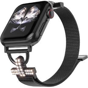 Stainless Steel Band Compatible with Apple Watch Band 38/40/41/42/44/45/46/49mm, Stylish Diamond Milanese Loop for iWatch Ultra Series 10 9 8 7 SE 6 5 4 3 2 1