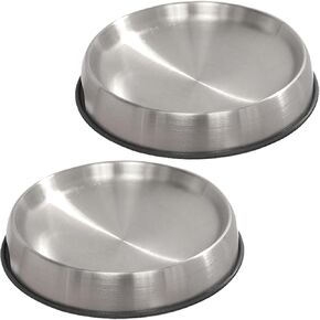 Wide Stainless Steel Cat Bowl, Whisker Friendly Pet Food Bowl, Shallow Cat Dish, Non Slip Pet Food & Water Bowls (Pack of 2)