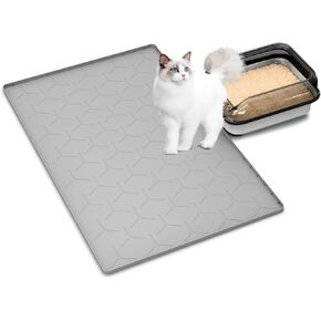 Large Silicone Cat Litter Mat: Easy to Clean Cat Litter Mat Soft and Waterproof Litter Box Mat Cat Feeding Mat (22"X34"- Gray)