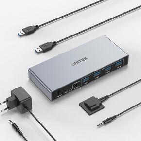 Unitek USB 3.0 HDMI KVM Switch 1 Monitor 2 Computers 4K@60Hz KVM Switches 4 USB Ports for 2 Computers Sharing Monitor Keyboard Mouse Hard Drives EDID Adaptive 2 USB Cable DC5V Adapter and Controller