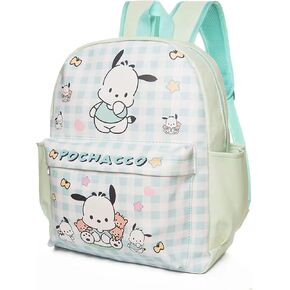 Roffatide Cartoon Pochacco All Over Print Checkered Casual Backpack Cute Backpack Travel Bike Rucksack Hiking Backpack Green