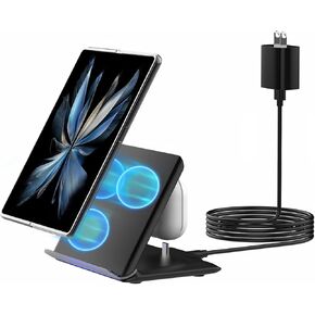 Wireless Charger for Samsung Galaxy Z Fold, 2 in 1 Fast Wireless Charging for Galaxy Z Fold 6/5/4/3, 3-Coils Charging Station for Google Pixel 9/Galaxy Z Flip/S & Note Series, Galaxy Buds-Black