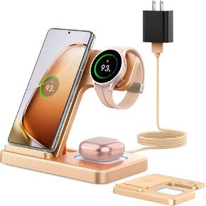 Wireless Charger for Samsung Charging Station: GEEKERA 3 in 1 Foldable Phone Charger Stand for Galaxy Watch6/5 Pro/4/3/Active, S24 Ultra/S24 Plus/S23/S22/S21, Z Fold/Flip Series, Android, Buds 2 Pro